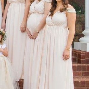 Stunning light pink off the shoulder gown!